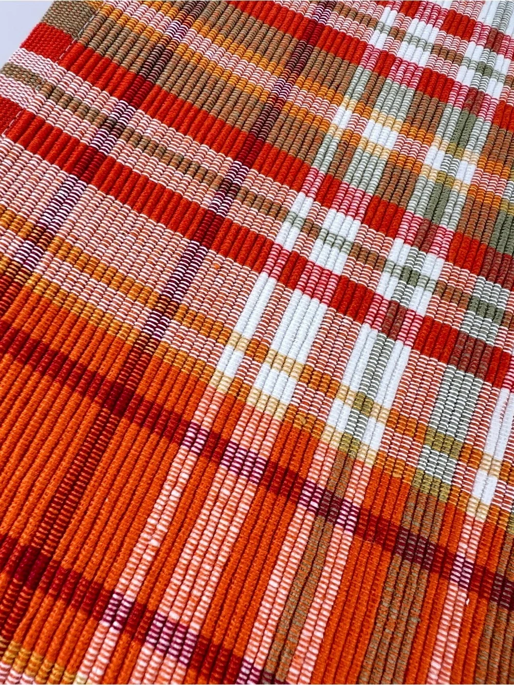 Rachel Zoe FALL Plaid Placemat Set Orange Red White Green Cotton Set of 8 NEW